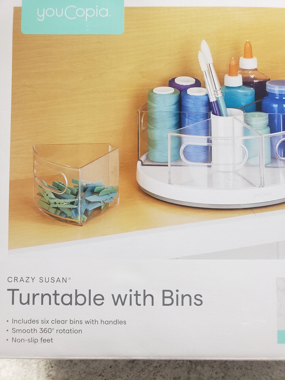 Brand New In Box. Crazy Susan Turntable Organizer in White with Clear Bins